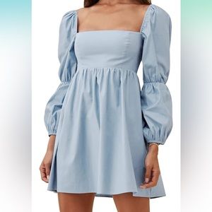 blue off or on the shoulder dress